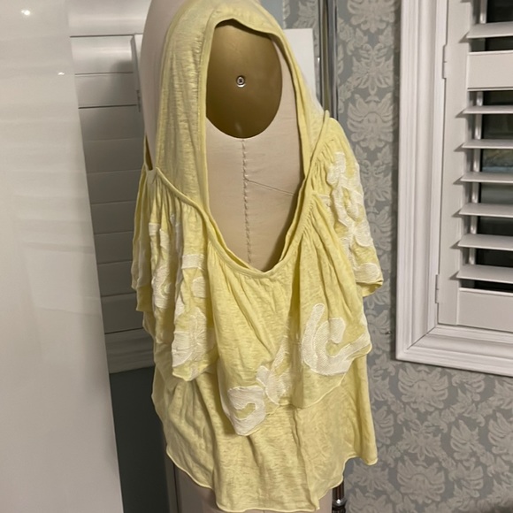 Free People 'Georgina' Embroidered Cold Shoulder Yellow Top L - Picture 4 of 10